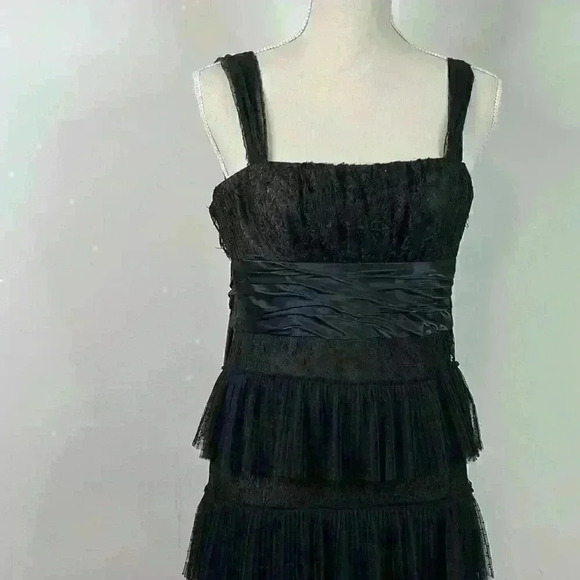 BCBGMAXAZRIA Black Ruffled Lace Evening Gown Dress - Picture 12 of 14